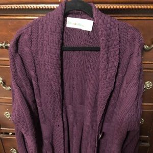 Aran crafts wool duster sweater maroon